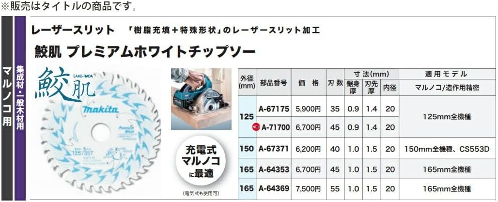 マキタ(Makita) プレミアムホワイトチップソー 125mm×45P A-71700 高耐久・木工用