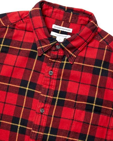 Amazon Essentials メンズ フランネルシャツ Mサイズ スリムフィット 長袖 ブラック・レッド・イエロー ラージチェック柄 コットン100%