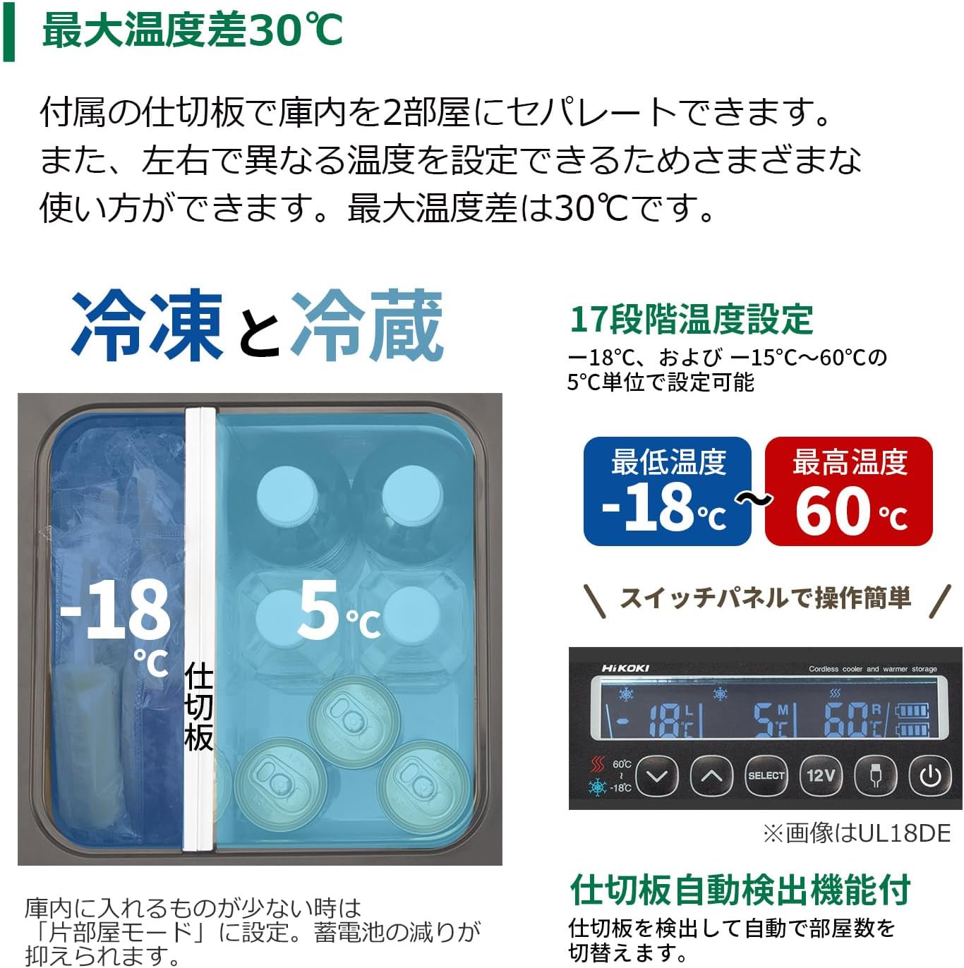 HiKOKI(ハイコーキ) 14.4/18V コードレス 冷温庫 UL18DD 10.5L サンドベージュ 蓄電池1個付 USB-A/C AC/DC対応