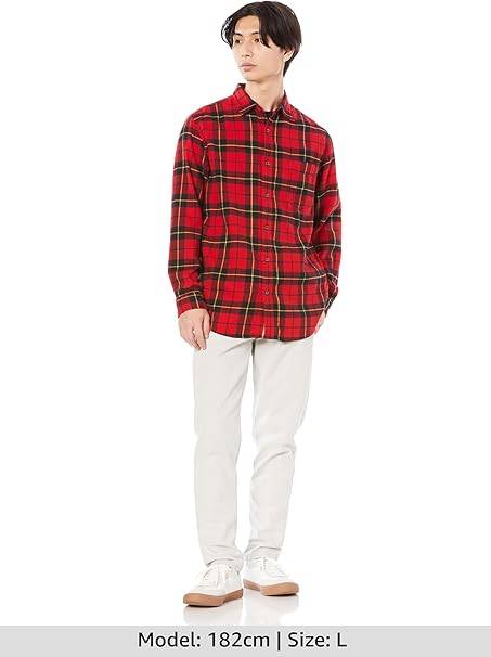 Amazon Essentials メンズ フランネルシャツ Mサイズ スリムフィット 長袖 ブラック・レッド・イエロー ラージチェック柄 コットン100%