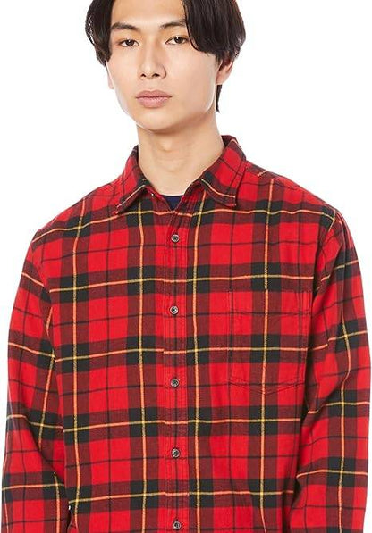 Amazon Essentials メンズ フランネルシャツ Mサイズ スリムフィット 長袖 ブラック・レッド・イエロー ラージチェック柄 コットン100%